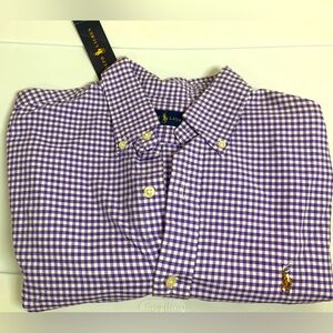 New w/Tag Mens Ralph Lauren Long Sleeve Button Down Purple Checkered Shirt Sz M